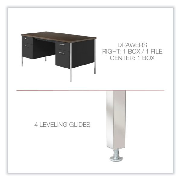 Double Pedestal Steel Desk, 60" x 30" x 29.5", Mocha/Black, Chrome-Plated Legs - Image 3