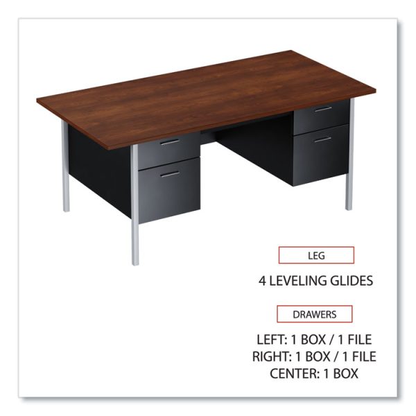 Double Pedestal Steel Desk, 72" x 36" x 29.5", Mocha/Black, Chrome-Plated Legs - Image 3