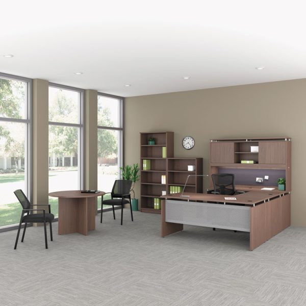 Alera Sedina Series Hutch With Sliding Doors, 66w X 15d X 42.5h, Modern Walnut - Image 2
