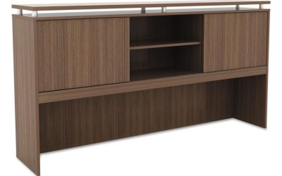 Alera Sedina Series Hutch With Sliding Doors, 72w X 15d X 42.5h, Modern Walnut