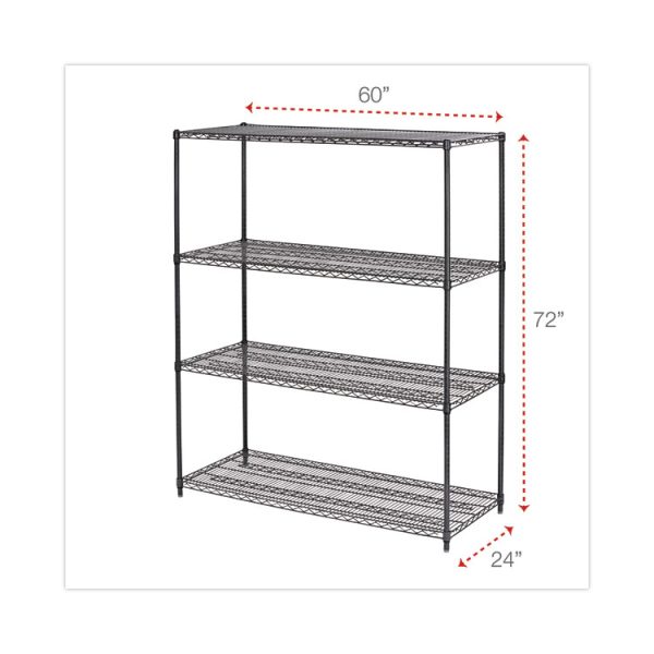 All-Purpose Wire Shelving Starter Kit, Four-Shelf, 60w x 24d x 72h, Black Anthracite Plus - Image 2