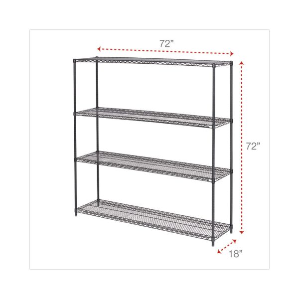 BA Plus Wire Shelving Kit, Four-Shelf, 72w x 18d x 72h, Black Anthracite Plus - Image 2