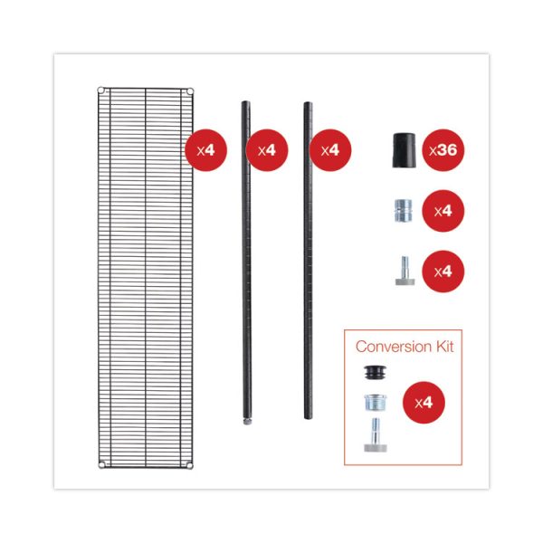 BA Plus Wire Shelving Kit, Four-Shelf, 72w x 18d x 72h, Black Anthracite Plus - Image 9