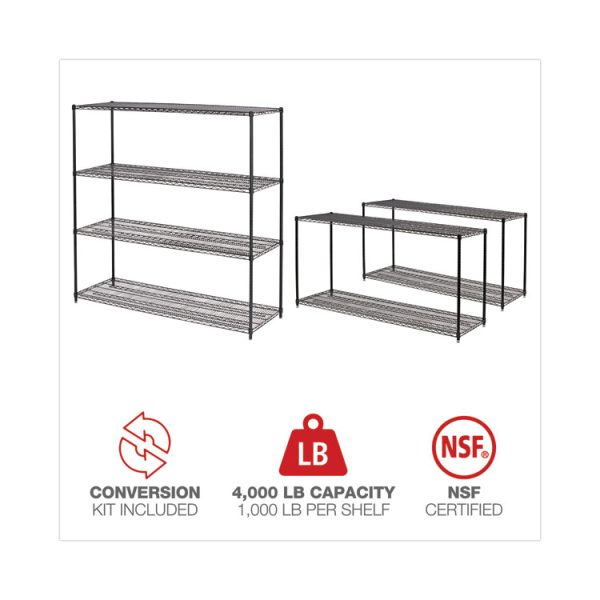 BA Plus Wire Shelving Kit, Four-Shelf, 72w x 24d x 72h, Black Anthracite Plus - Image 6