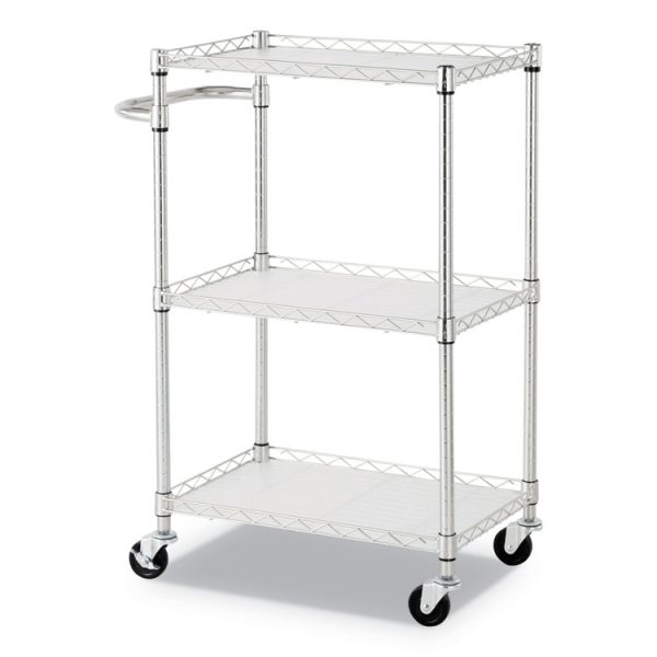 Three-Shelf Wire Cart with Liners, Metal, 3 Shelves, 450 lb Capacity, 24" x 16" x 39", Silver - Image 3