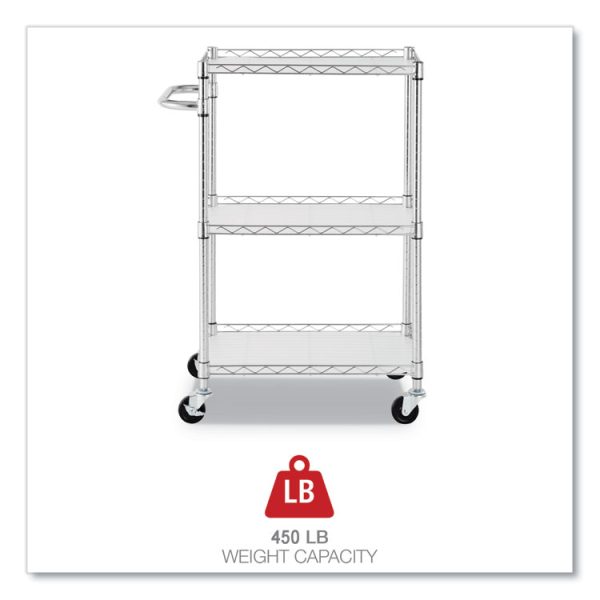 Three-Shelf Wire Cart with Liners, Metal, 3 Shelves, 450 lb Capacity, 24" x 16" x 39", Silver - Image 5