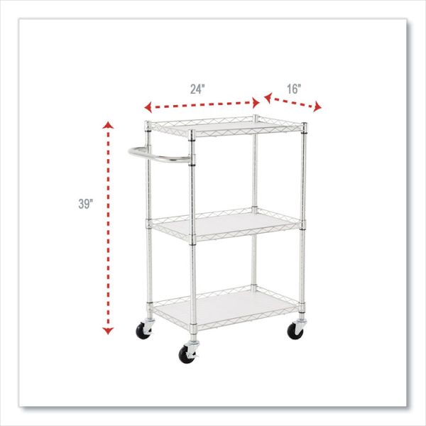 Three-Shelf Wire Cart with Liners, Metal, 3 Shelves, 450 lb Capacity, 24" x 16" x 39", Silver - Image 6