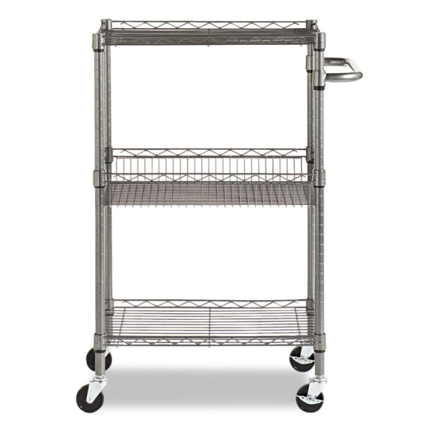 Three-Tier Wire Cart with Basket, Metal, 2 Shelves, 1 Bin, 500 lb Capacity, 28" x 16" x 39", Black Anthracite - Image 2