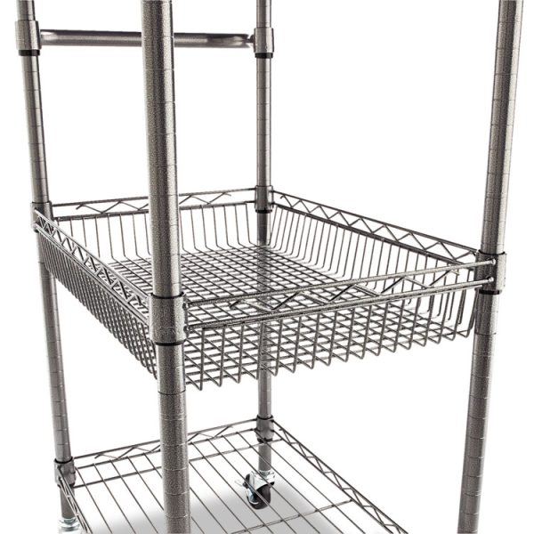 Three-Tier Wire Cart with Basket, Metal, 2 Shelves, 1 Bin, 500 lb Capacity, 28" x 16" x 39", Black Anthracite - Image 3