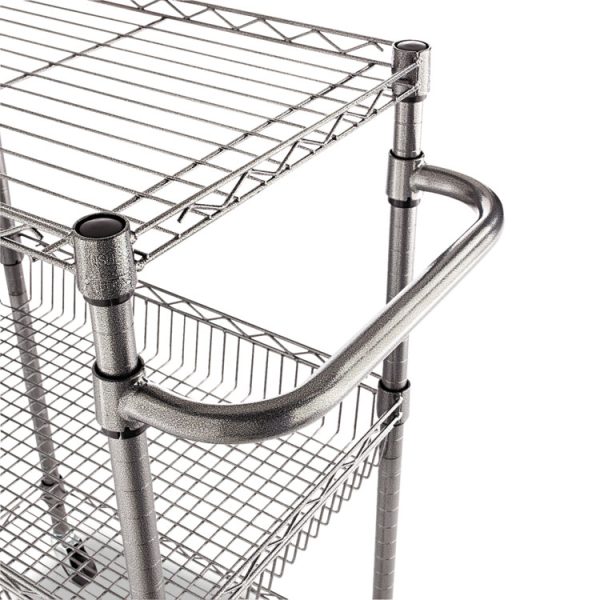 Three-Tier Wire Cart with Basket, Metal, 2 Shelves, 1 Bin, 500 lb Capacity, 28" x 16" x 39", Black Anthracite - Image 4