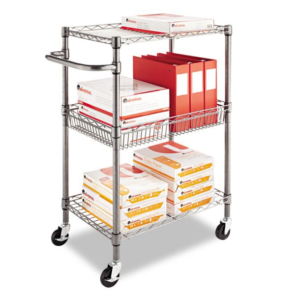 Three-Tier Wire Cart with Basket, Metal, 2 Shelves, 1 Bin, 500 lb Capacity, 28" x 16" x 39", Black Anthracite - Image 5