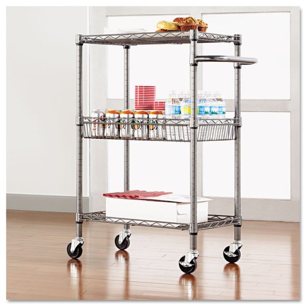 Three-Tier Wire Cart with Basket, Metal, 2 Shelves, 1 Bin, 500 lb Capacity, 28" x 16" x 39", Black Anthracite - Image 8
