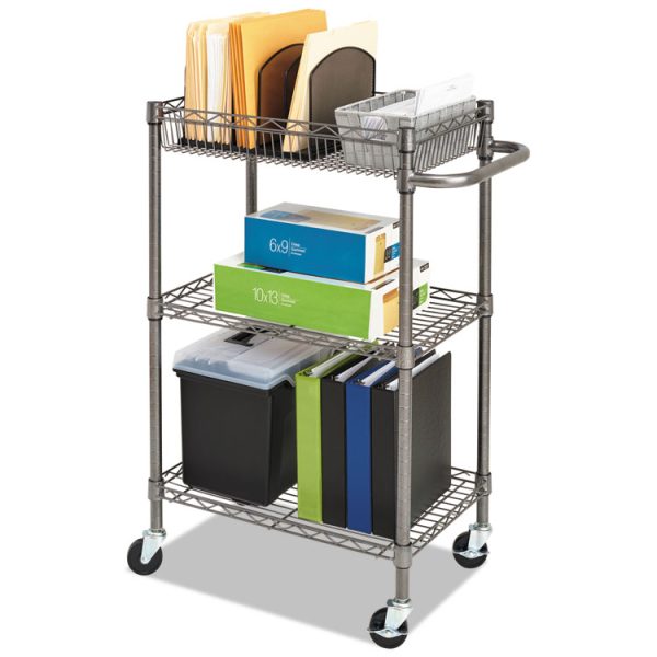 Three-Tier Wire Cart with Basket, Metal, 2 Shelves, 1 Bin, 500 lb Capacity, 28" x 16" x 39", Black Anthracite - Image 10
