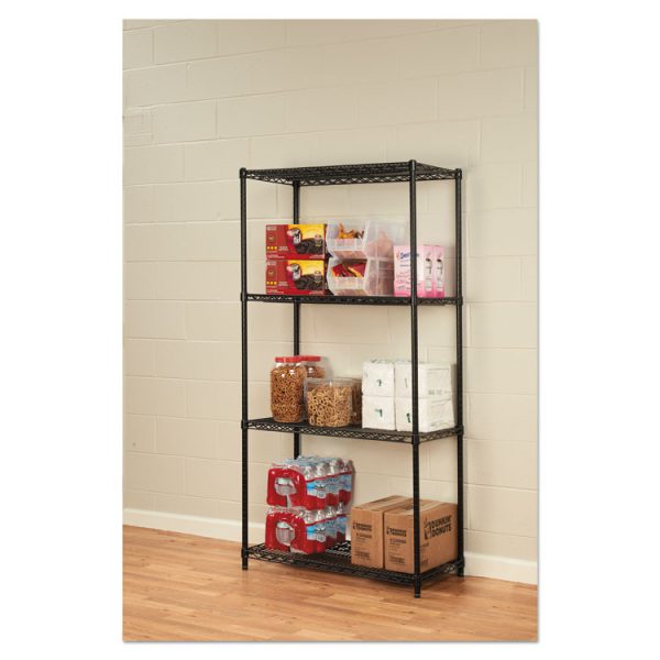 NSF Certified Industrial Four-Shelf Wire Shelving Kit, 36w x 18d x 72h, Black - Image 10