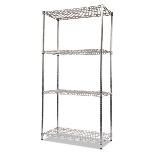 NSF Certified Industrial Four-Shelf Wire Shelving Kit, 36w x 18d x 72h, Silver - Image 3