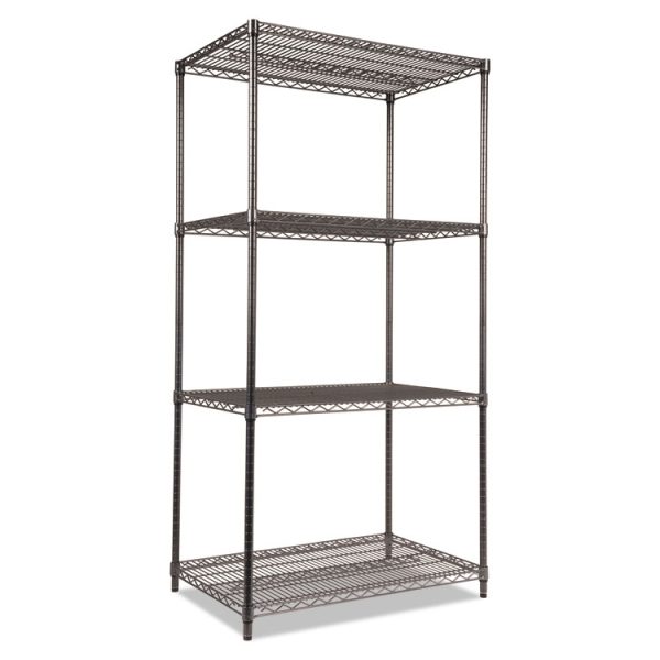 Wire Shelving Starter Kit, Four-Shelf, 36w X 24d X 72h, Black Anthracite