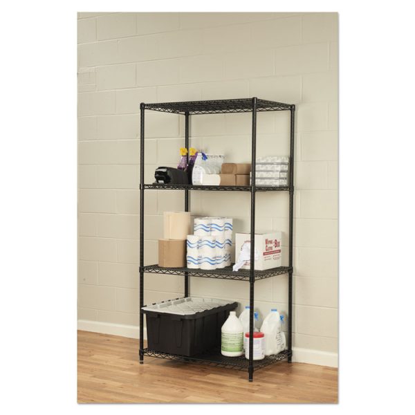 NSF Certified Industrial Four-Shelf Wire Shelving Kit, 36w x 24d x 72h, Black - Image 4