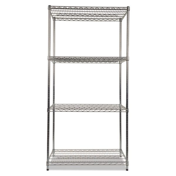 NSF Certified Industrial Four-Shelf Wire Shelving Kit, 36w x 24d x 72h, Silver - Image 2
