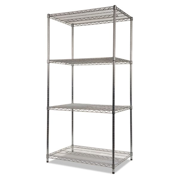 NSF Certified Industrial Four-Shelf Wire Shelving Kit, 36w x 24d x 72h, Silver - Image 3