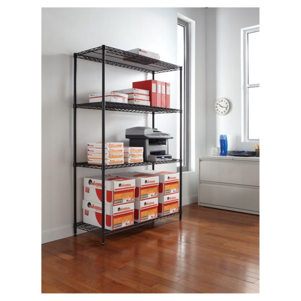 NSF Certified Industrial Four-Shelf Wire Shelving Kit, 48w x 18d x 72h, Black - Image 8