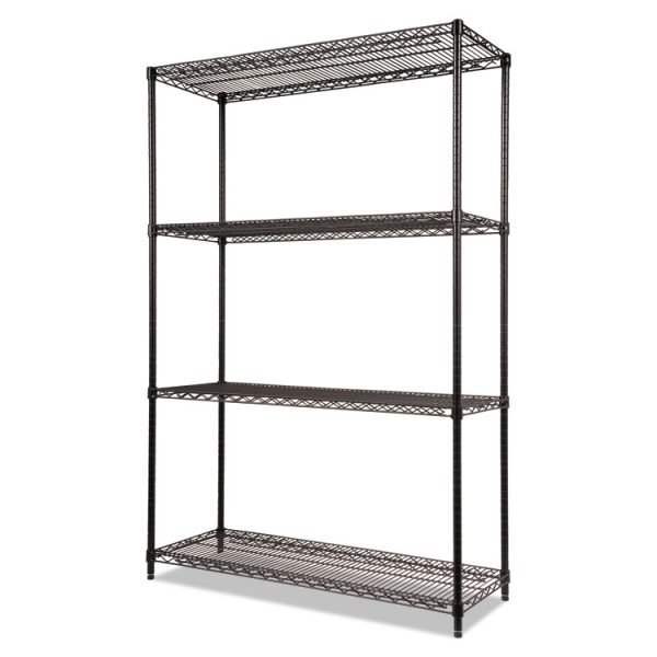 NSF Certified Industrial Four-Shelf Wire Shelving Kit, 48w x 18d x 72h, Black - Image 2