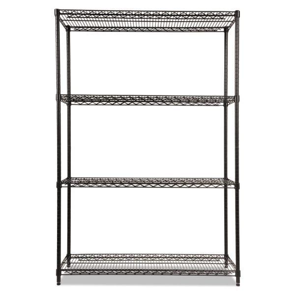 NSF Certified Industrial Four-Shelf Wire Shelving Kit, 48w x 18d x 72h, Black - Image 3