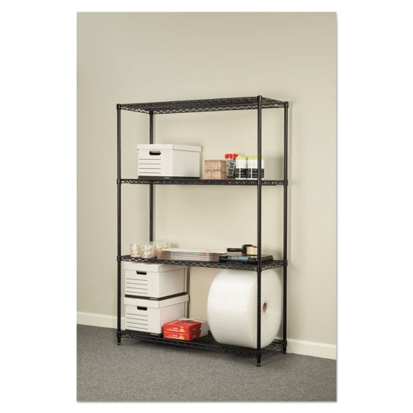 NSF Certified Industrial Four-Shelf Wire Shelving Kit, 48w x 18d x 72h, Black - Image 4