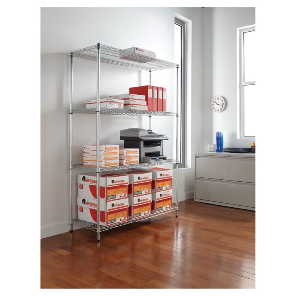 NSF Certified Industrial Four-Shelf Wire Shelving Kit, 48w x 18d x 72h, Silver - Image 9