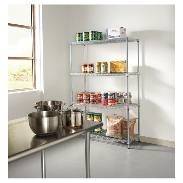 NSF Certified Industrial Four-Shelf Wire Shelving Kit, 48w x 18d x 72h, Silver - Image 10
