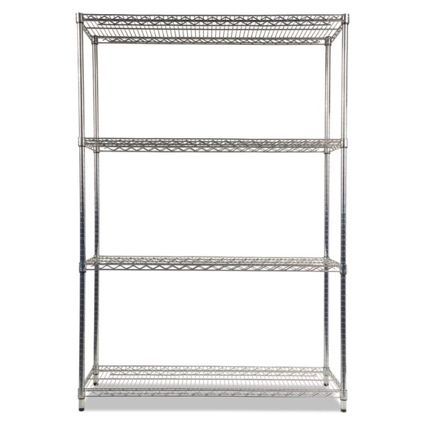 NSF Certified Industrial Four-Shelf Wire Shelving Kit, 48w x 18d x 72h, Silver - Image 2