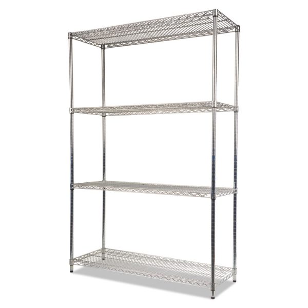NSF Certified Industrial Four-Shelf Wire Shelving Kit, 48w x 18d x 72h, Silver - Image 3