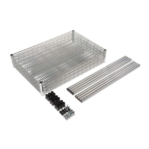 NSF Certified Industrial Four-Shelf Wire Shelving Kit, 48w x 18d x 72h, Silver - Image 4
