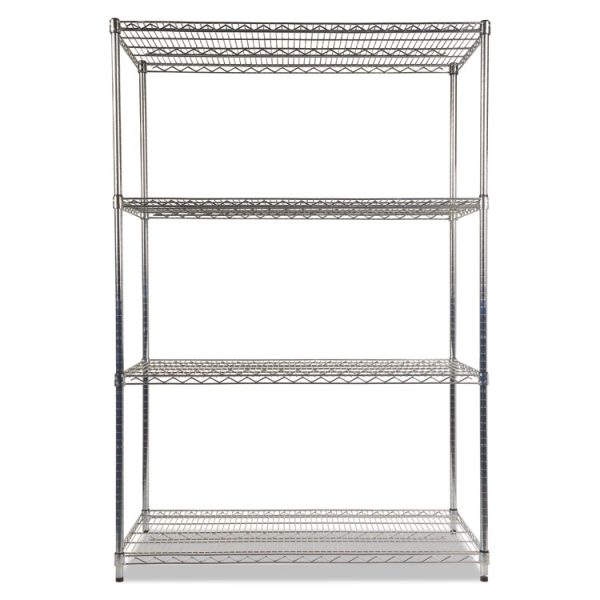 NSF Certified Industrial Four-Shelf Wire Shelving Kit, 48w x 24d x 72h, Silver - Image 2