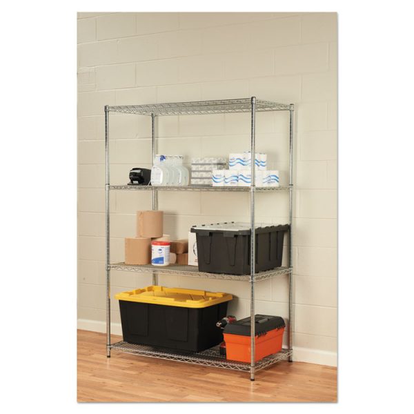 NSF Certified Industrial Four-Shelf Wire Shelving Kit, 48w x 24d x 72h, Silver - Image 4