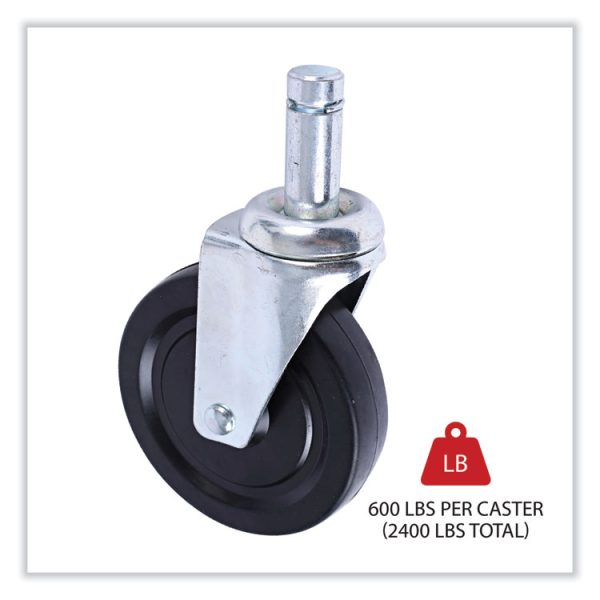 Optional Casters for Wire Shelving, Hooded Design with Integrated Bumpers, Grip Ring Stem, 5" Wheel, Black, 4/Set (2 Locking) - Image 2