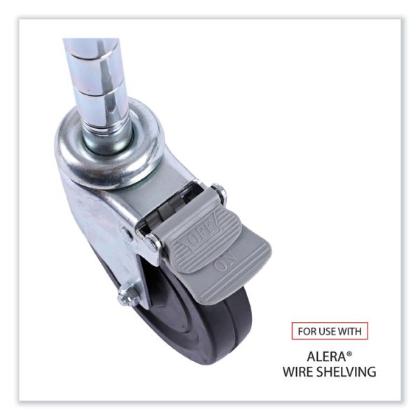 Optional Casters for Wire Shelving, Hooded Design with Integrated Bumpers, Grip Ring Stem, 5" Wheel, Black, 4/Set (2 Locking) - Image 4