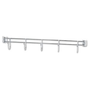 Hook Bars For Wire Shelving, Five Hooks, 24" Deep, Silver, 2 Bars/pack