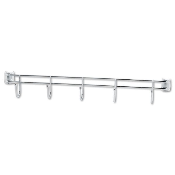 Hook Bars For Wire Shelving, Five Hooks, 24" Deep, Silver, 2 Bars/pack