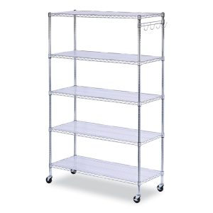 5-Shelf Wire Shelving Kit With Casters And Shelf Liners, 48w X 18d X 72h, Silver