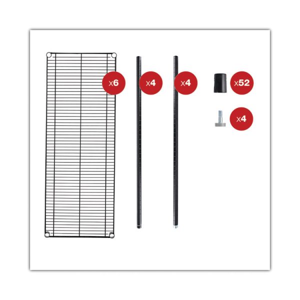 NSF Certified 6-Shelf Wire Shelving Kit, 48w x 18d x 72h, Black - Image 9
