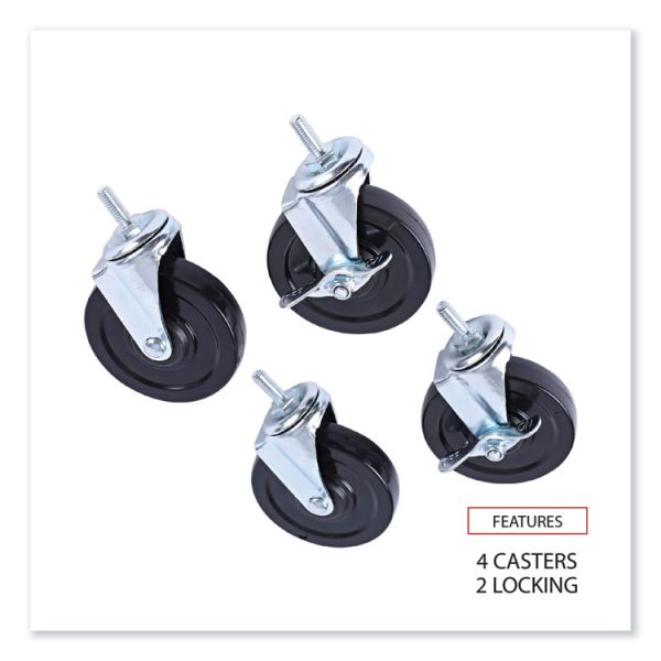 Optional Casters for Wire Shelving, Grip Ring Type K Stem, 4" Wheel, Black/Silver, 4/Set (2 Locking) - Image 3