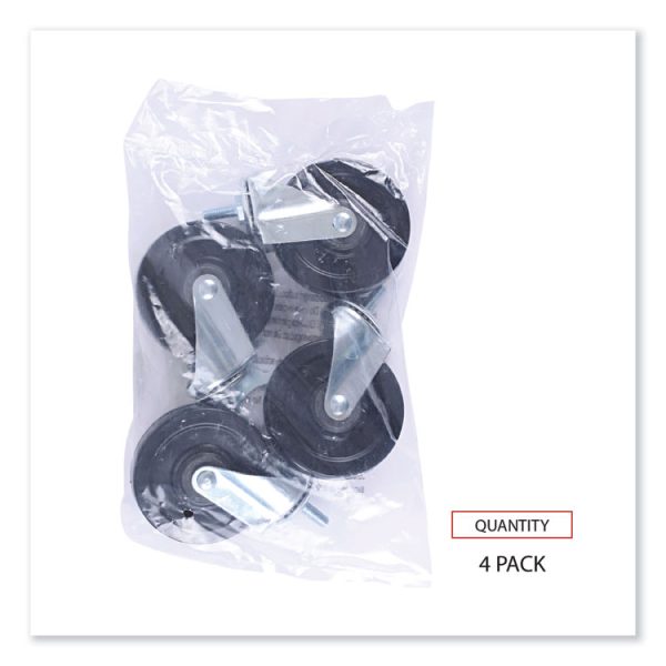 Optional Casters for Wire Shelving, Grip Ring Type K Stem, 4" Wheel, Black/Silver, 4/Set (2 Locking) - Image 6