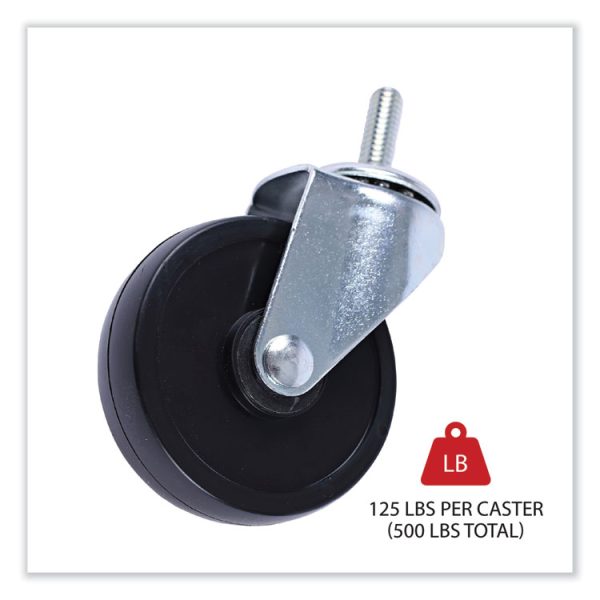 Optional Casters for Wire Shelving, Grip Ring Stem, 3" Wheel, Black, 4/Set (2 Locking) - Image 2