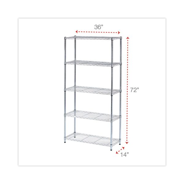 Residential Wire Shelving, Five-Shelf, 36w X 14d X 72h, Silver - Image 2