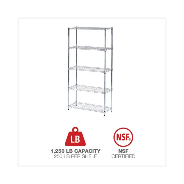 Residential Wire Shelving, Five-Shelf, 36w X 14d X 72h, Silver - Image 5