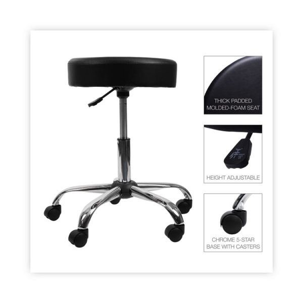 Height Adjustable Lab Stool, Backless, Supports Up To 275 Lb, 19.69" To 24.80" Seat Height, Black Seat, Chrome Base - Image 3