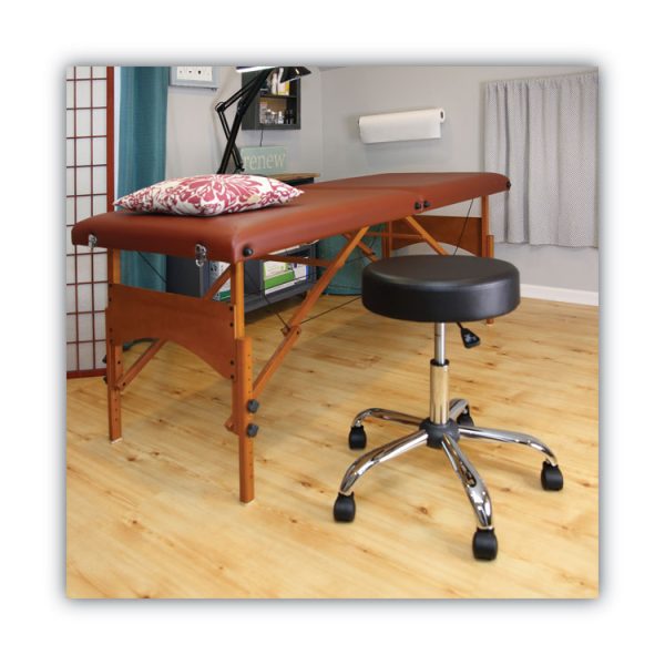 Height Adjustable Lab Stool, Backless, Supports Up To 275 Lb, 19.69" To 24.80" Seat Height, Black Seat, Chrome Base - Image 4