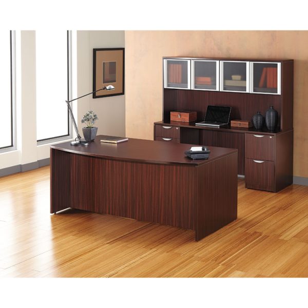 Alera Valencia Series Bow Front Desk Shell, 71" X 41.38" X 29.63", Mahogany - Image 5