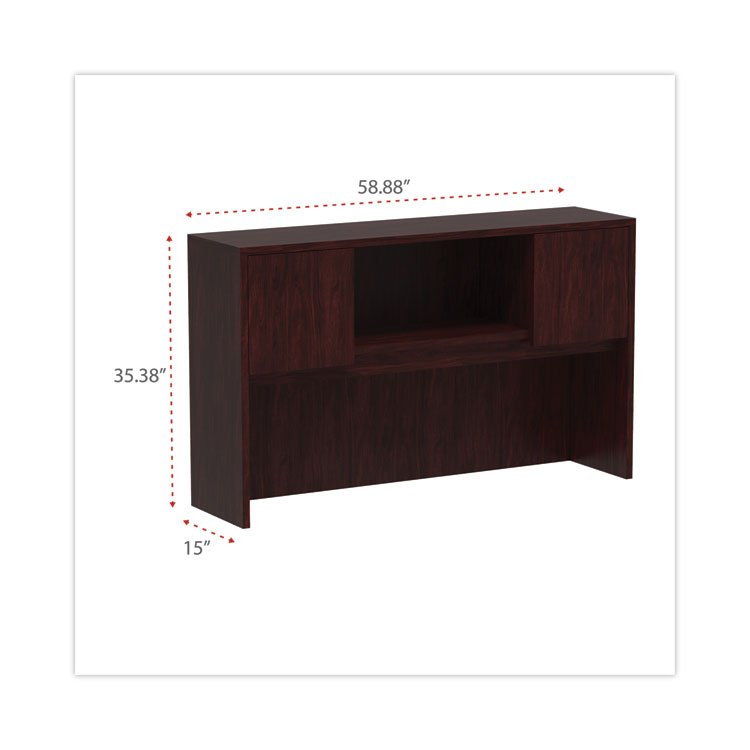 Alera Valencia Series Hutch with Doors, 4 Compartments, 58.88w x 15d x 35.38h, Mahogany - Image 2