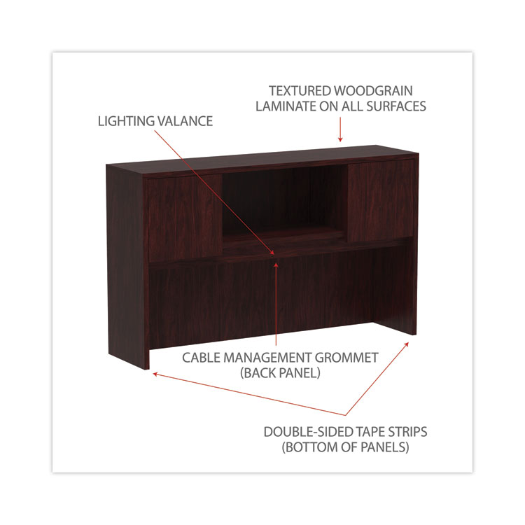 Alera Valencia Series Hutch with Doors, 4 Compartments, 58.88w x 15d x 35.38h, Mahogany - Image 3